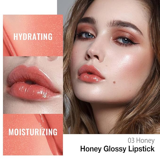 evpct Nude Honey Lipstick Tinted Lip Balm, Moisturizing Tinted Lip Oil Stick Lipstick for Older Women, Sheer Lightweight Hydrating Nourishing Shine Tinted Lip Balm Color Gloss Tint Stain,03 Honey