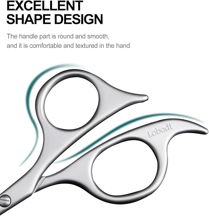 Lobodt 4.7-inch small nose hair scissors, round head, for trimming facial hair, ear hair, eyebrows, eyelashes, bathroom, suitable for both men and women, personal care and beauty (matte silver)