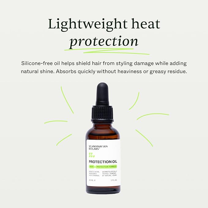 Scandinavian Biolabs Protection Oil | Enhances Shine, Heat Protection, Frizz Control, Deep Moisture, Smooths Split Ends, Silicone-Free, Fragrance-Free, 30 mL/ 1 Oz