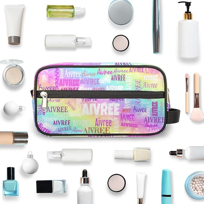 KFNHN Customized Travel Makeup Toiletry Bag, Rainbow Colorful Shiny Stars
