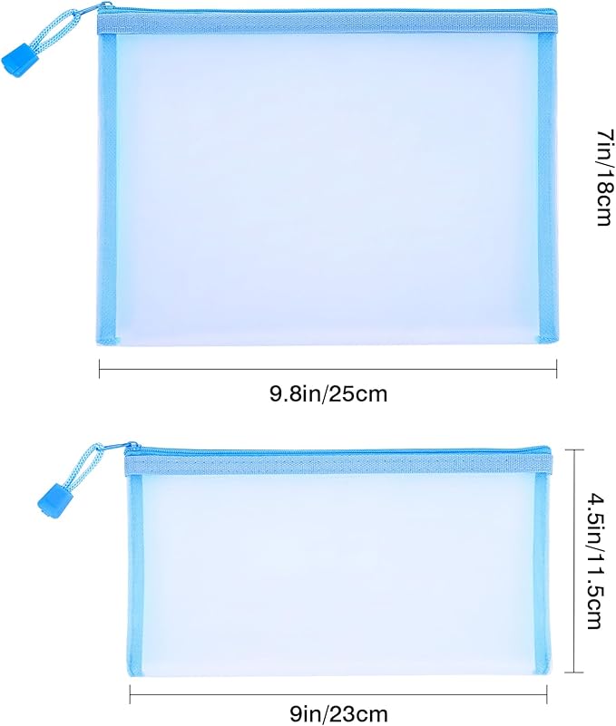 Sinzip 12 Pieces Zipper Nylon Mesh Pouch, Mesh Cosmetic Bags Makeup Bags Pencil Case, Multipurpose Travel Bags for Cosmetic School Office Supplies and Travel Accessories (Sky Blue, A5)