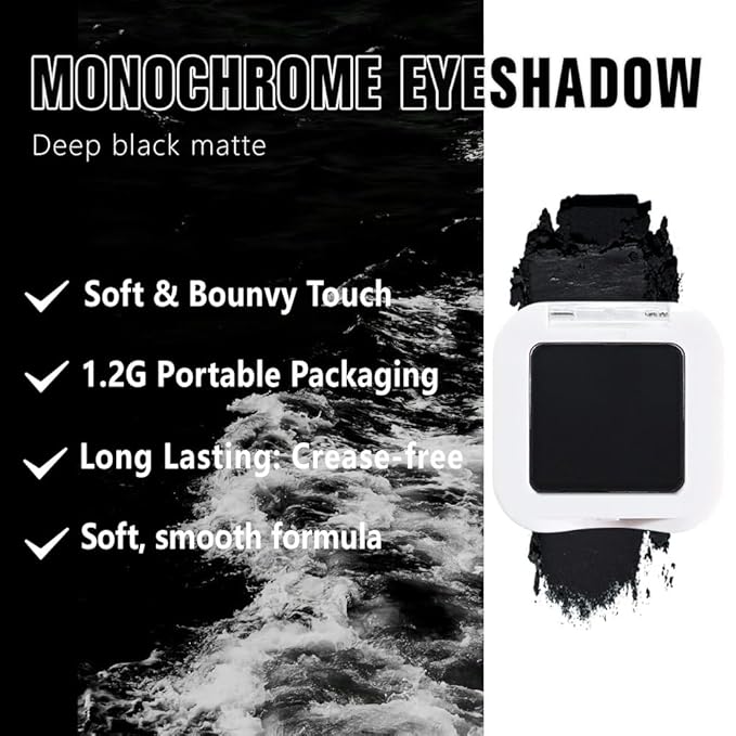 FeiCuiYun Matte Single Eye Shadow Palette Makeup, Deep Dark Black Monochrome Eyeshadow For Older Women, Mini Single Pressed Pigmented Waterproof Sombras Para Ojos, Vegan, Talc, Paraben&Cruelty Free