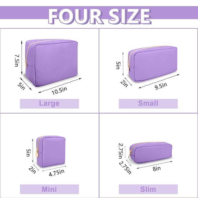 UIXIZQ Large Makeup Bag Pouch,Nylon Women Travel Toiletry Storage Bag Preppy Cosmetic Bag for Girls,Big Makeup Organizer Bag Cute Zipper Pouch Skincare Bag for Sport Work Gift(Large-Purple)
