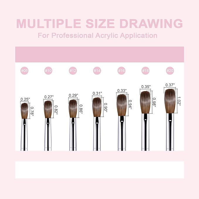 KEMEISI Acrylic Nail Brush Size #10, 100% Pure Kolinsky Nail Art Brushes for Acrylic Application, Sturdy Starry Handle Oval Shaped Nail Design Tools for Professional Manicure DIY, Pink