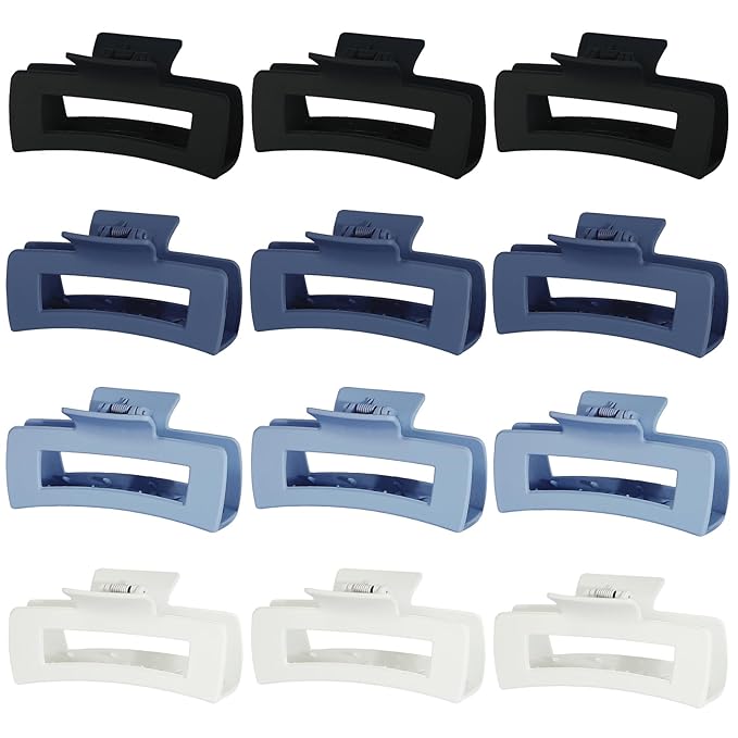 Sisiaipu Hair Clip, 4.1 Inch Large Square Hair Claws Clips 12 Pcs for Thick Hair - Blue, for Women and Girls