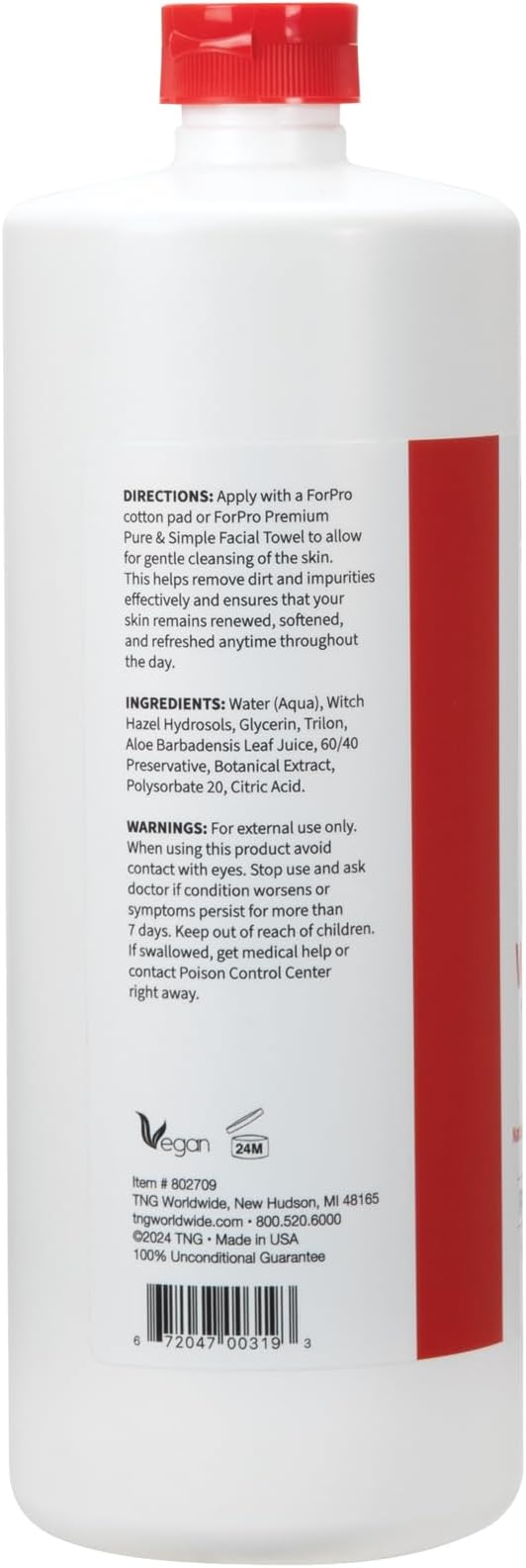 ForPro Witch Hazel Facial Toner, 32 Fl Oz – with Aloe Vera & Glycerin, Alcohol-Free Face Toner for Sensitive Skin, Pore Minimizing, Hydrating & Fragrance-Free, Vegan