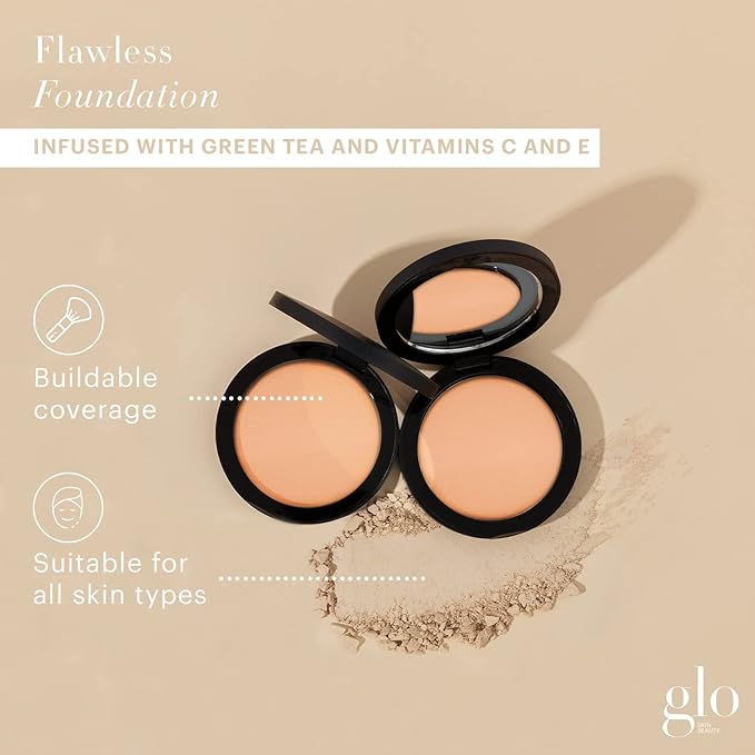 Glo Skin Beauty Pressed Base Powder Foundation, Beige – Buildable Sheer to Full Coverage, Long Wear Face Powder Compact, Pressed Powder Makeup for Smooth, Semi-Matte Finish