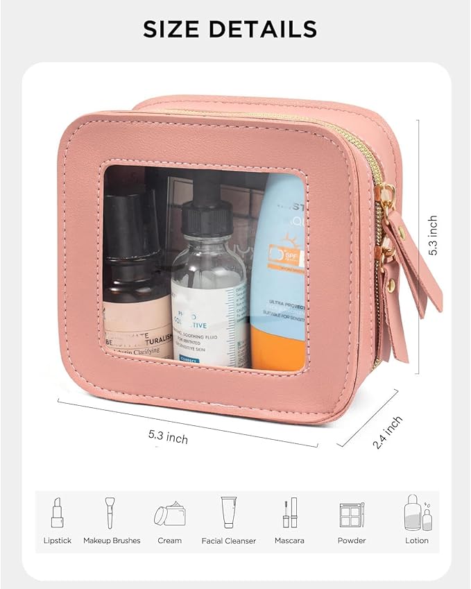 FFpaw Small Clear Makup Bag, Clear Cosmetic Bags with Zipper Waterproof Small Travel Cosmetic Case Cute Make Up Pouch Mini Car Essentials for Women Travel Car Organizer (Mini Pink)