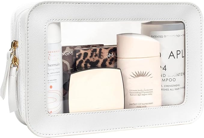 FFpaw Clear Makeup Bag, White Travel Makeup Pouch Toiletry Bag for Women Waterproof Small Cosmetic Bag Case Small Make Up Bag with Zipper Car Organizer Car Essentials for Women Men