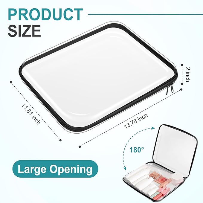Hoolerry 3 Pcs Clear Hard Zipper Case Hard Plastic Zipper Pouch Makeup Bag Portable Travel Organizer for Cosmetics, Office Supplies, Documents & Toiletries(Black,L)