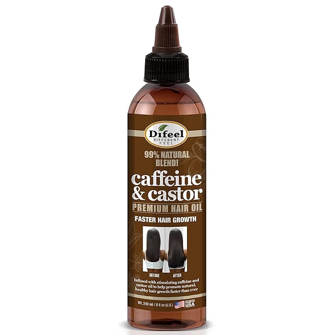 Difeel Caffeine & Castor Hair Oil Blend for Thicker, Fuller-Looking Hair 8 oz. - Nourishing Scalp & Hair Oil Treatment, Strengthens Moisture Retention