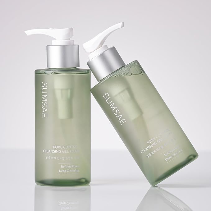 SUMSAE Pore Control Gel-to-Foam Cleanser, Korean Face Wash with Green Tea, Chestnut Shell & Niacinamide, Non-Stripping Daily Cleanser for Excess Oil and the Look of Pores, 155 mL / 5.24 fl oz