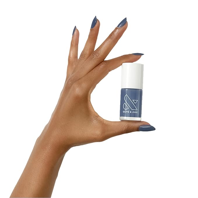 Olive & June Long Lasting Nail Polish | Plump Gel-Like Finish No Lamp Needed | Lasts up to 10 days | Salon-Quality 15-Free Vegan & Cruelty-Free Chip-Resistant | Social Studies Gunmetal Blue