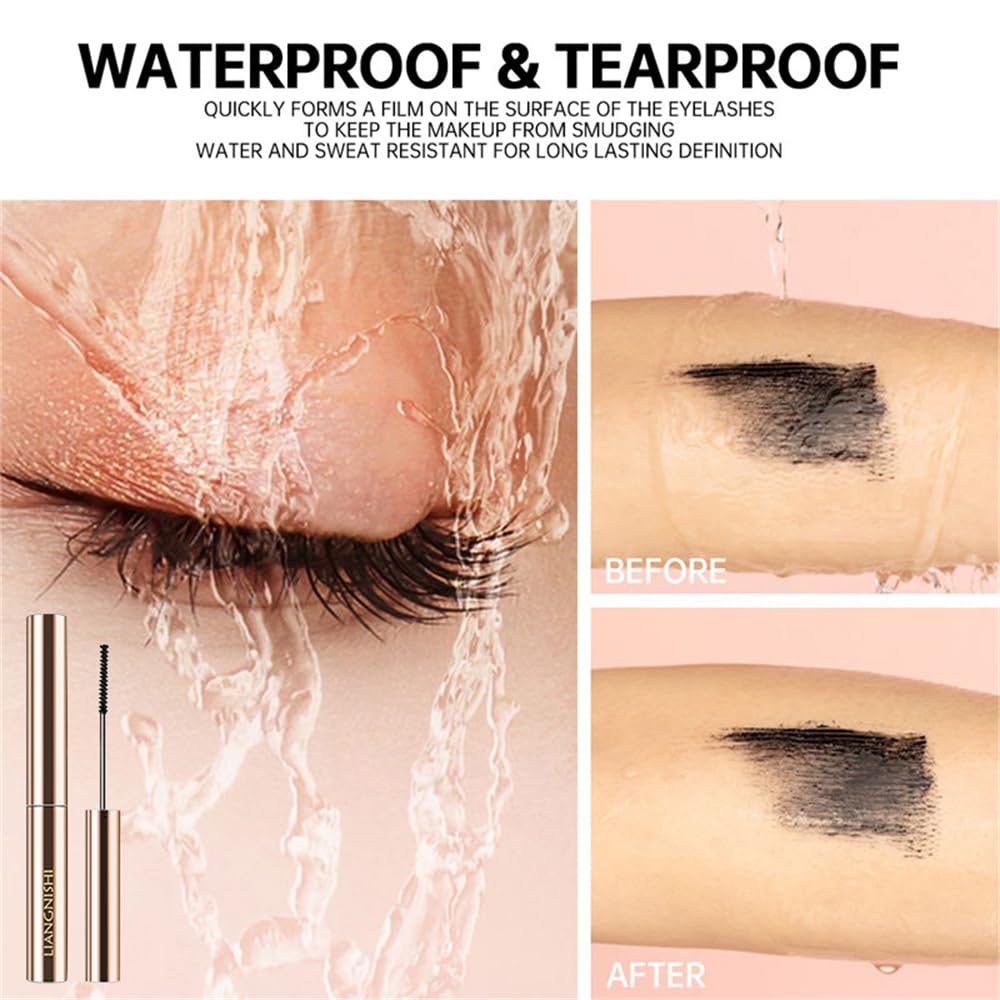 Ultra-Slim Brush Tubing Mascara for Mature Lashes – Waterproof Volume + Length for Fine Short Lower Lashes, Hypoallergenic Smudge-Proof Formula, Older Women Sensitive Eyes Friendly (Black)