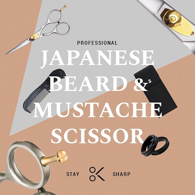 Ontaki Beard & Mustache Scissors & Combs - 5.5" Japanese Steel, Silver