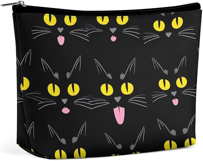 Meaudiwes Travel Cosmetic Bag, Large Makeup Case, Toiletry Bag, Personality Fashion Zipper Cosmetic Case Cool Funny Black Cats