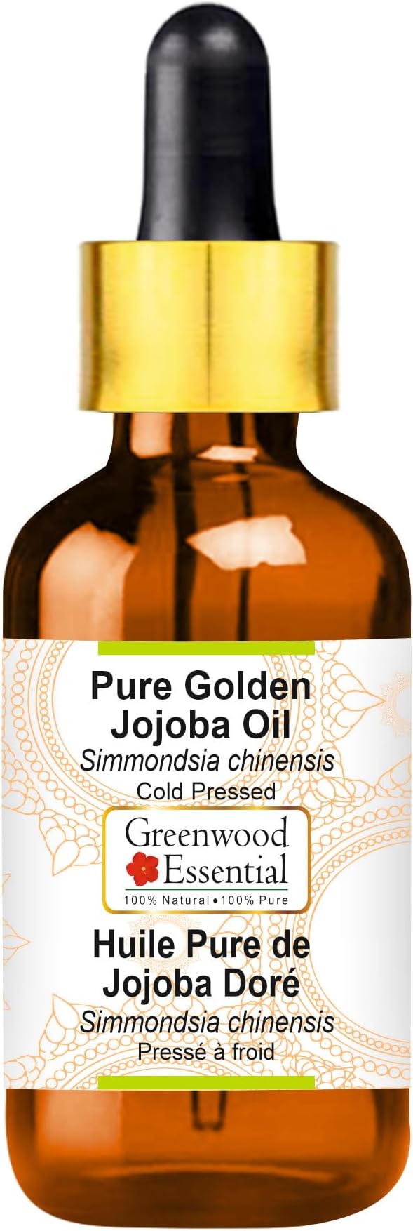 Greenwood Essential Pure Golden Jojoba Oil (Simmondsia chinensis) with Glass Dropper Cold Pressed 50ml (1.69 oz)