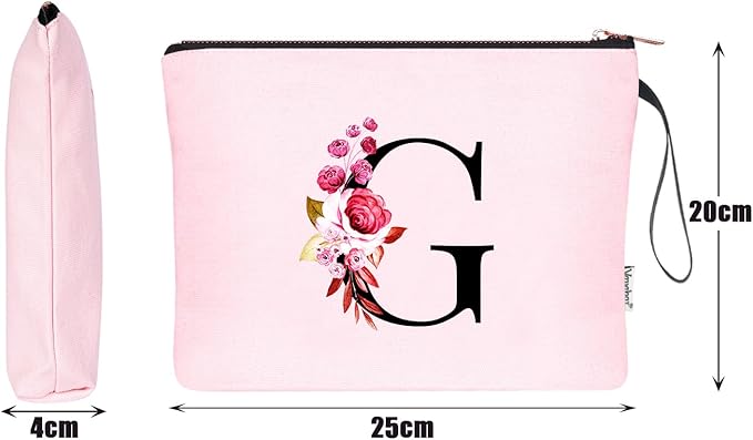 Vavabox A-Z Personalized Makeup Bag, Birthday Gifts for Women Mom, Gifts for Best Friend, Bride Bridesmaid Cosmetic bag (G, 06-Pink)