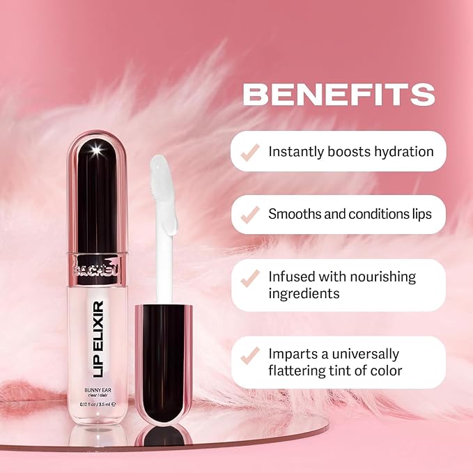Sacheu Lip Elixir Hydrating Lip Gloss, High-Shine, Clear & Sheer Pink