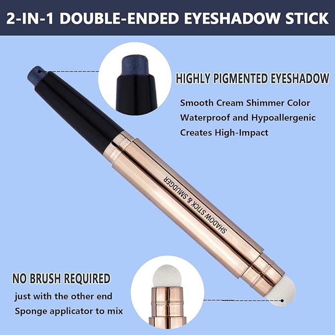 Metiplou 2 in1 Midnight Black Eyeshadow Stick Cream Shimmer Smooth Eyeshadow Pencil Hypoallergenic Waterproof Long Lasting Eye shadow (18 Midnight Black)