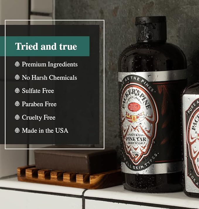 Packer's Pine Tar Body Wash for Men & Women | Soothing Pine Tar Shower Gel for Psoriasis, Eczema & Itchy Skin | Natural Pine Tar & Oils | Paraben & Sulfate-Free, 16 fl oz, 2 Pack