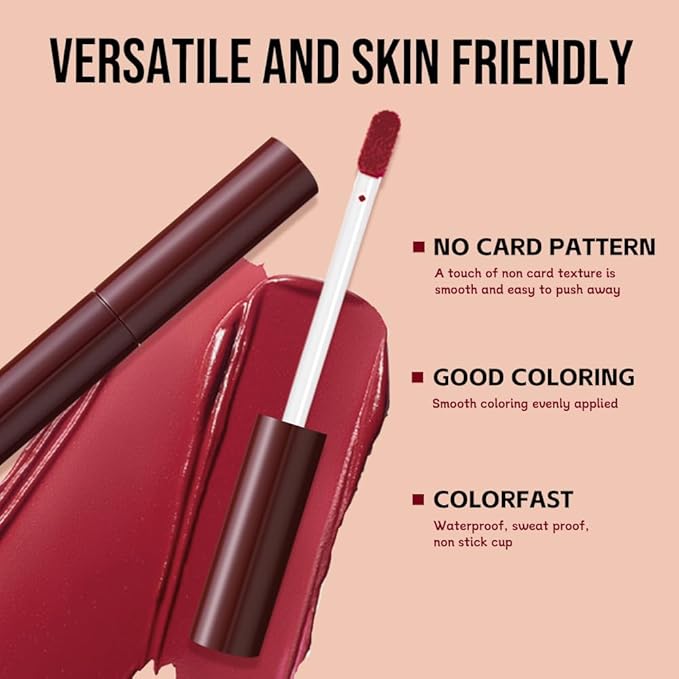 Hxssll Matte Lip Stain – High Pigment Non-Transfer Matte Liquid Lipstick, Long-Lasting Waterproof Smudge-Proof Lip Color, Lightweight Comfortable Velvet Finish Lip Tint 03#（5PCS）