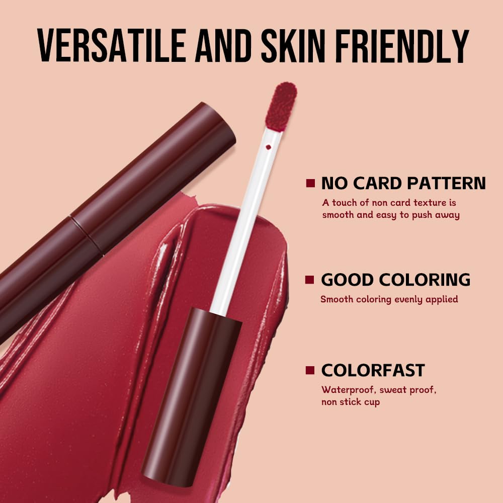 Hxssll Matte Lip Stain – High Pigment Non-Transfer Matte Liquid Lipstick, Long-Lasting Waterproof Smudge-Proof Lip Color, Lightweight Comfortable Velvet Finish Lip Tint 03#（5PCS）