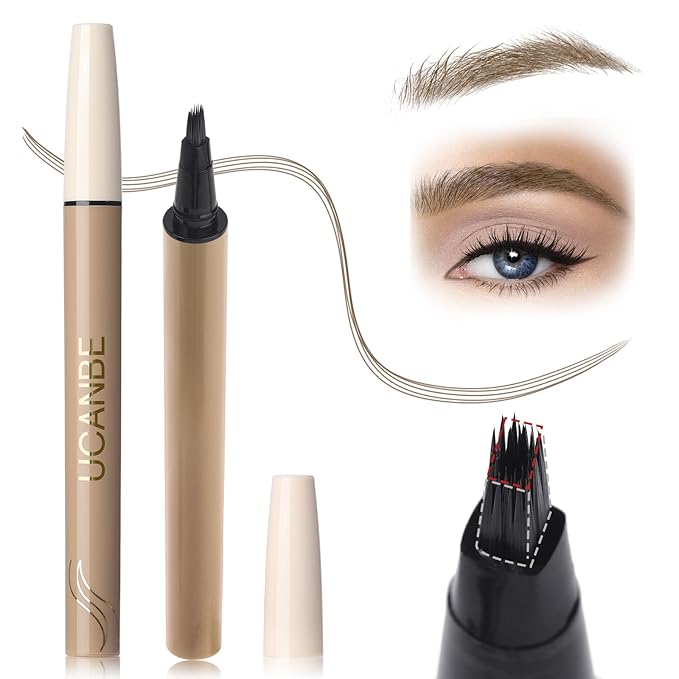 UCANBEMAKEUP Microblading Brow-Fection Brow Eyebrow Pencil – Angled Brush Tip, Wild Natural Hair-Like Strokes, Patented Design, Long-Lasting & Smudge-Proof, for Beginners & Pros(01 Brown）