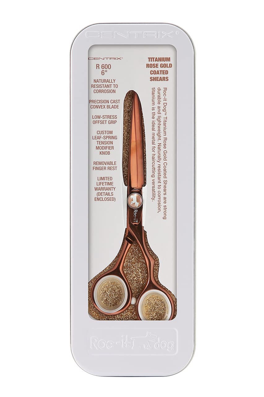 Cricket Centrix Roc-It Dog 6” Titanium Shear Professional Stylist Hair Cutting Scissor Lightweight, Rose Gold