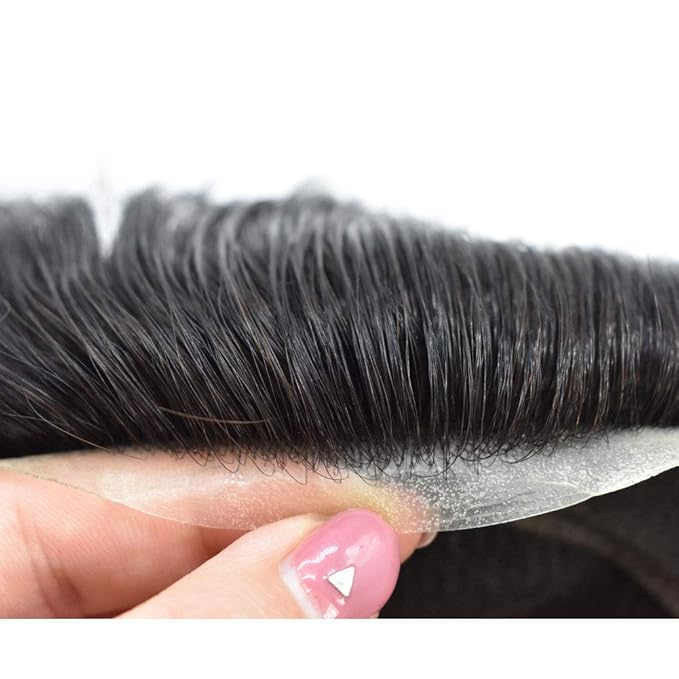 FACE MIRACLE Hair System for Men French Lace Mens Toupee Human Hair Replacement System Lace with PU Toupee for Men Male Hair Piece Wigs 8"X10" #710 7# VERY LIGHT BROWN WITH 10% SYNTHETIC GREY