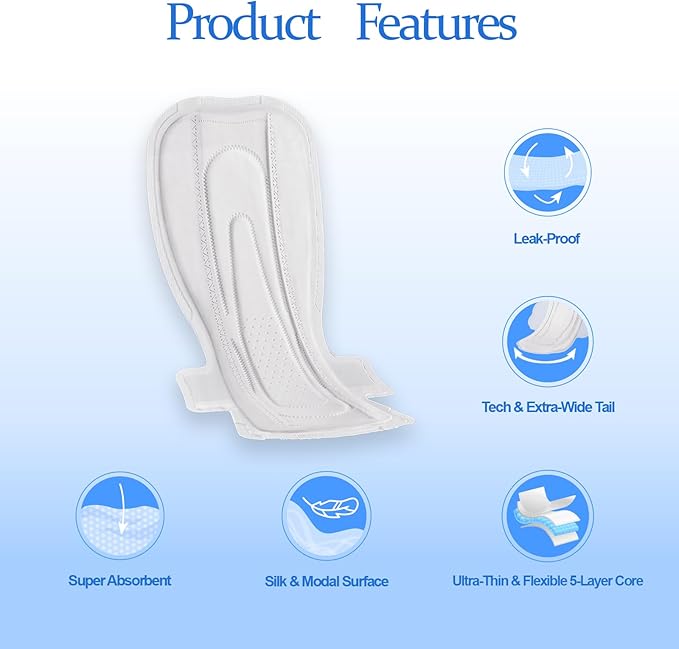 MODAL Extra Heavy XL Overnight Pads,Real Mulberry Silk,16.5 Inch, 8 ct
