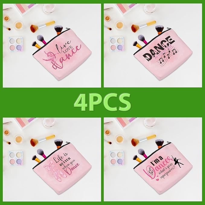 CQM 4 Pcs Dance Makeup Bag, Dancer Gifts, Dance Gifts Cosmetic Bag