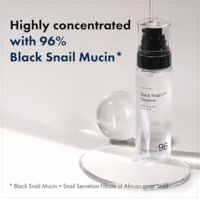 TOSOWOONG Black Snail 96% Plus Essence for Fine Lines & Dull Skin, Barrier