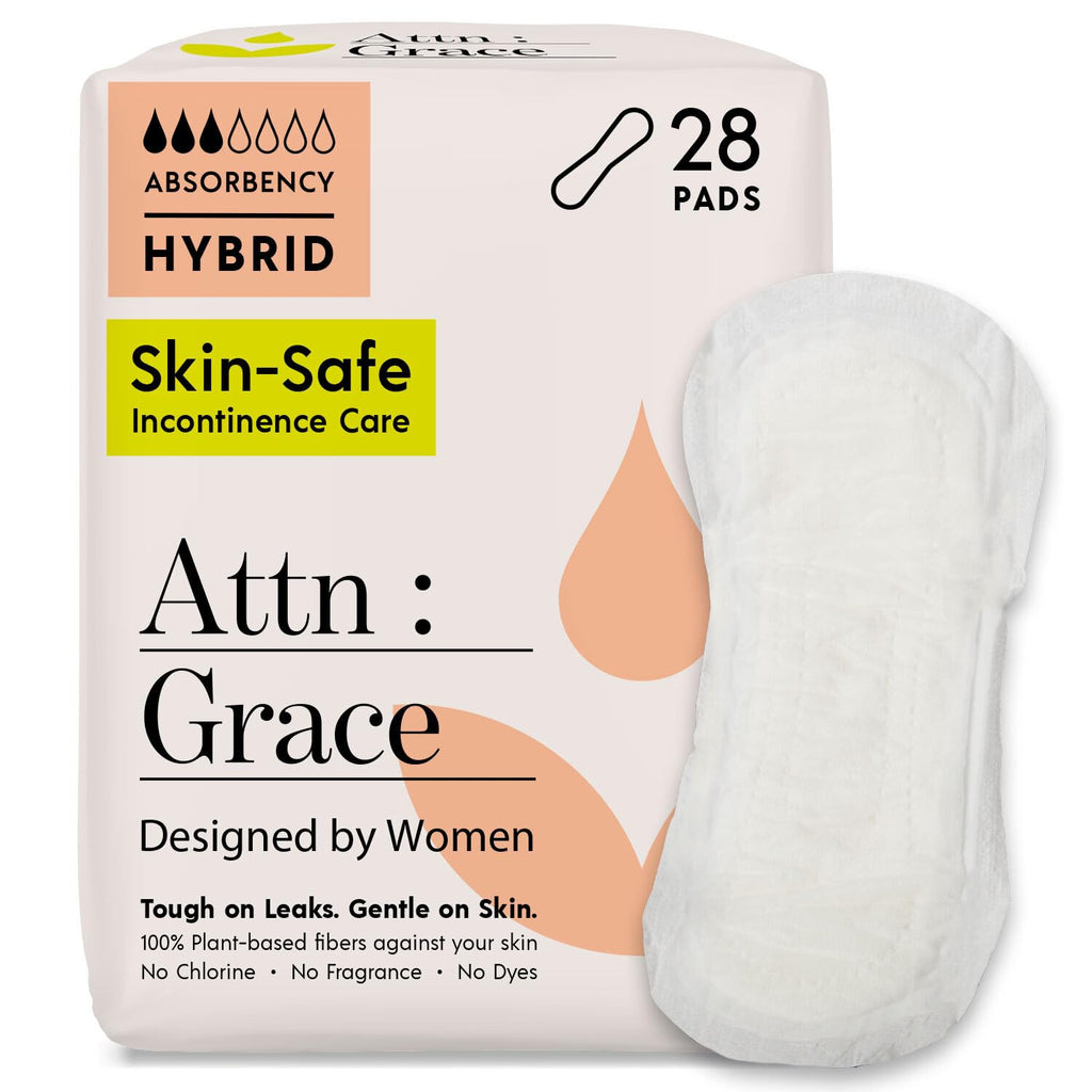 Attn: Grace Hybrid Incontinence Pads for Women - Plant-Based, 28 Count