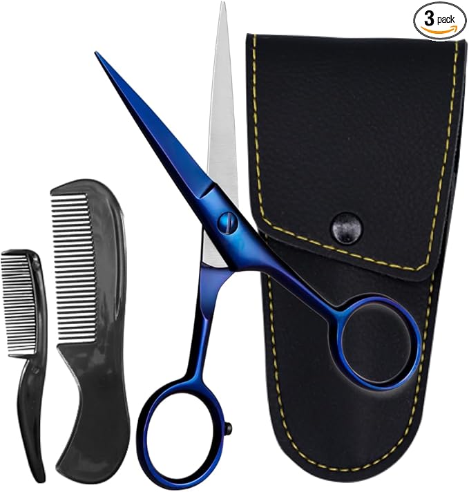 Ontaki 5" Beard & Mustache Scissor with Combs for Men - Midnight Blue