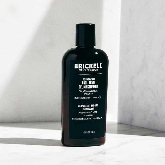 Brickell Men's Rejuvenating Anti-Aging Gel Moisturizer For Men, Fast Absorbing Moisturizer Reduces Fine Lines and Wrinkles, With Vitamin C, Aloe, and Protein Peptides, 4oz, Scented