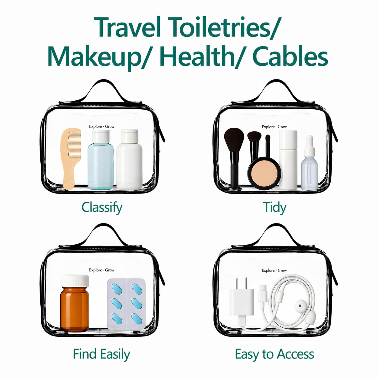 PACKISM Clear Makeup Bag Travel - TSA Approved Toiletry Bag, 2 Pack Black