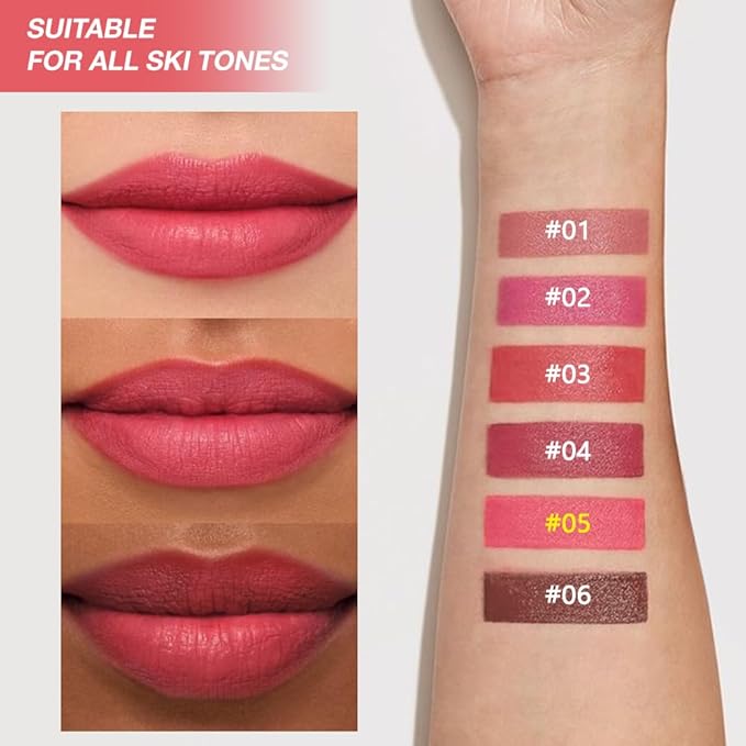 JUAAZIN Rose pink Matte Lipstick Lip Liner Pencil Crayon - High Pigment Creamy Formula, Waterproof Long Lasting, Non-Sticklipstick, Ultra Thin Lightweight Velvet Matte Lip Feel for Women 05#