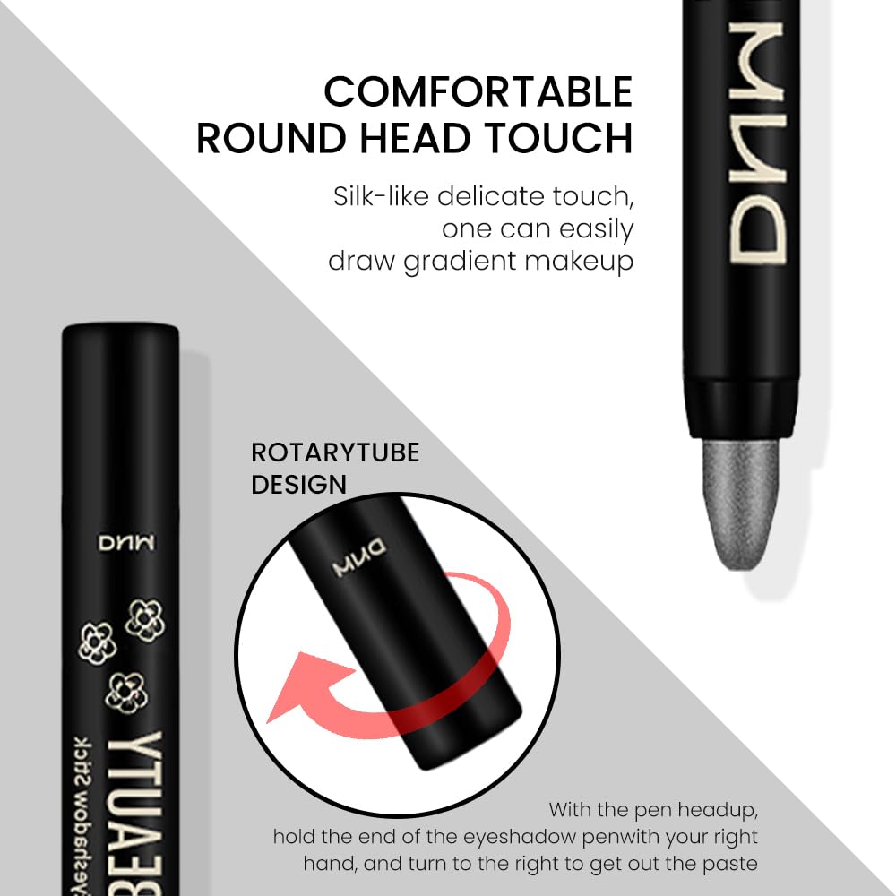 evpct Pearl Black Shimmer Cream Eye Shadow Brightener Sticks Set for Eyes, Black Shimmery Matte Pencil Eye shadow Applicator Stick Pen Palette Makeup Waterproof sombras en crema para ojos 03#