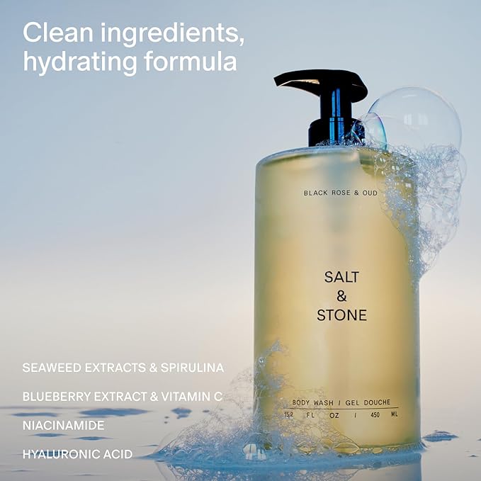 Salt & Stone Body Wash for Women & Men, Black Rose & Oud 15.2 fl oz