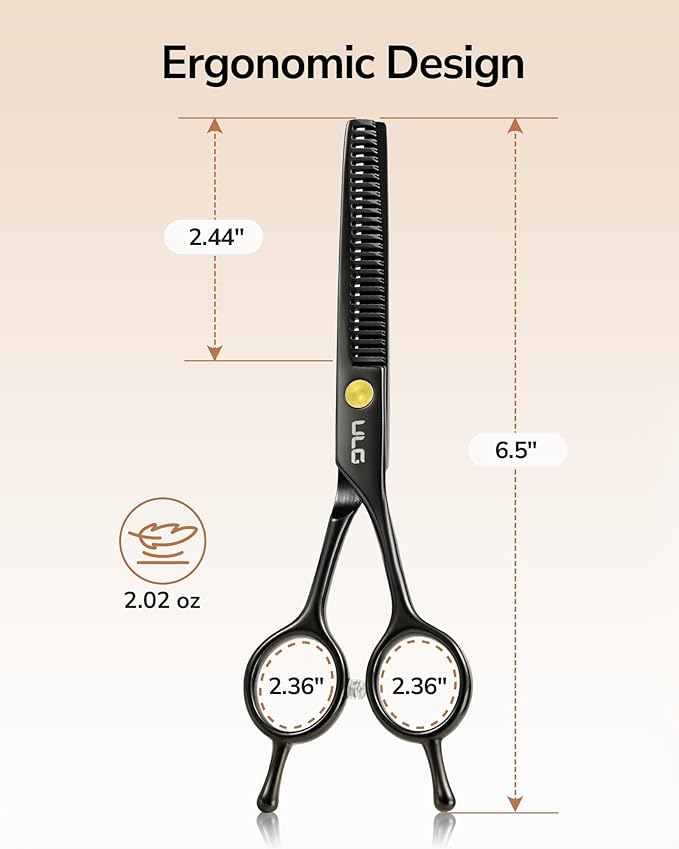ULG 6.5" Professional Texturizing & Thinning Shears with Haircut Comb, Ultra Sharp Japanese Stainless Steel, Ambidextrous Ergonomic Handle for Barbers, Stylists, Salon & Home Use, Black
