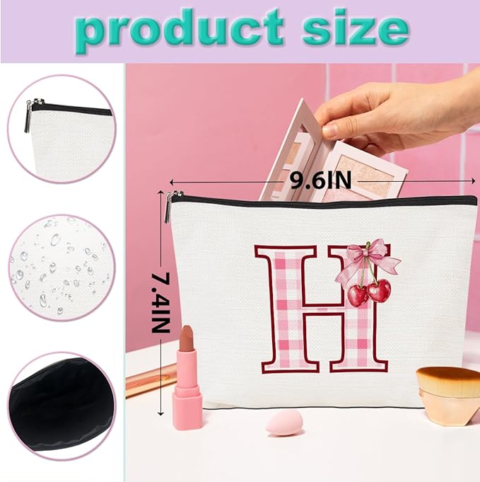 CQM Cherry Bag Initial H Makeup Bag Cherry Gifts for Women Cosmetic Bags
