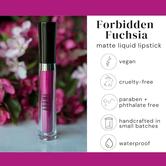 Aromi Matte Liquid Lipstick | Long-Lasting, Purple Magenta Lip Color for Women, Waterproof, Mulberry Wine Shade, (Forbidden Fuchsia)
