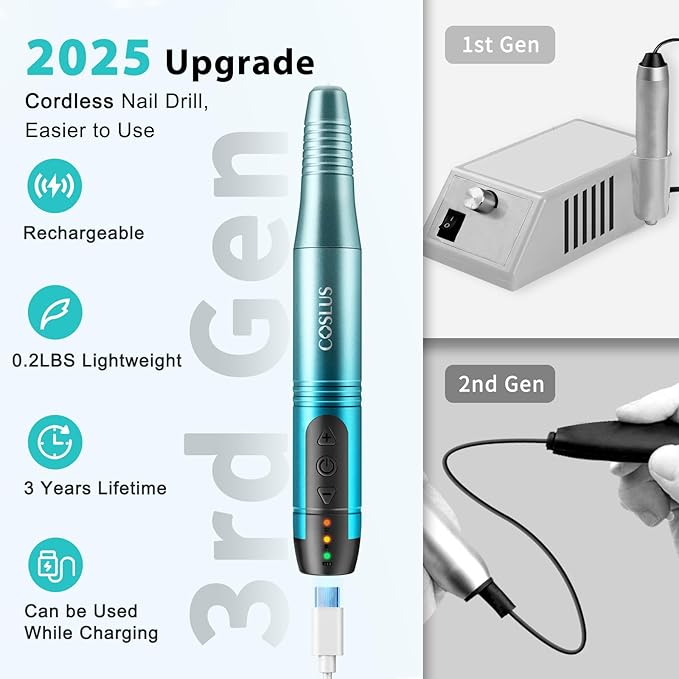 COSLUS C20 Cordless Nail Drill Electric File: Portable All-in-One Kit
