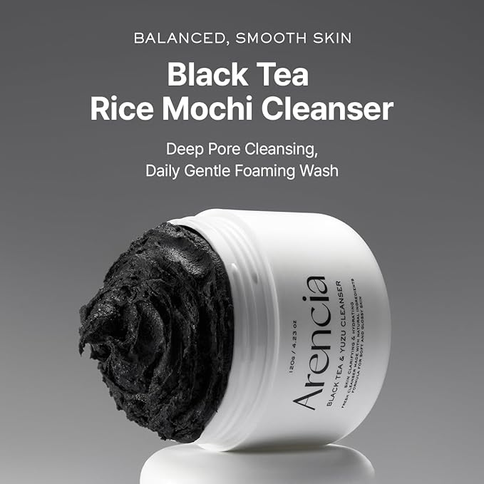 Arencia Black Tea Rice Mochi Face Cleanser, Deep-Cleansing, Pore Care, Sebum Control, Oily Skin 120g (4.23 oz)