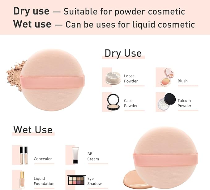 Zvrlampro 4 Pieces Cotton Powder Puff, Soft Makeup Puff for Loose Powder Foundation, Face Puff Pads Body Cosmetic Foundation (Nude, 3.15 Inch)