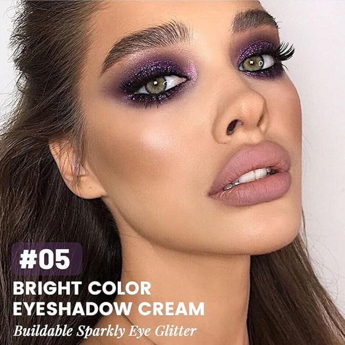FeiCuiYun Dark Purple Cream Glitter Shimmer Metallic Eyeshadow Palette Makeup Halloween Birthday Party Wear, Natural Single Mini Instant Holographic Eyeshadow For Women, Sombras Crema Para Ojos