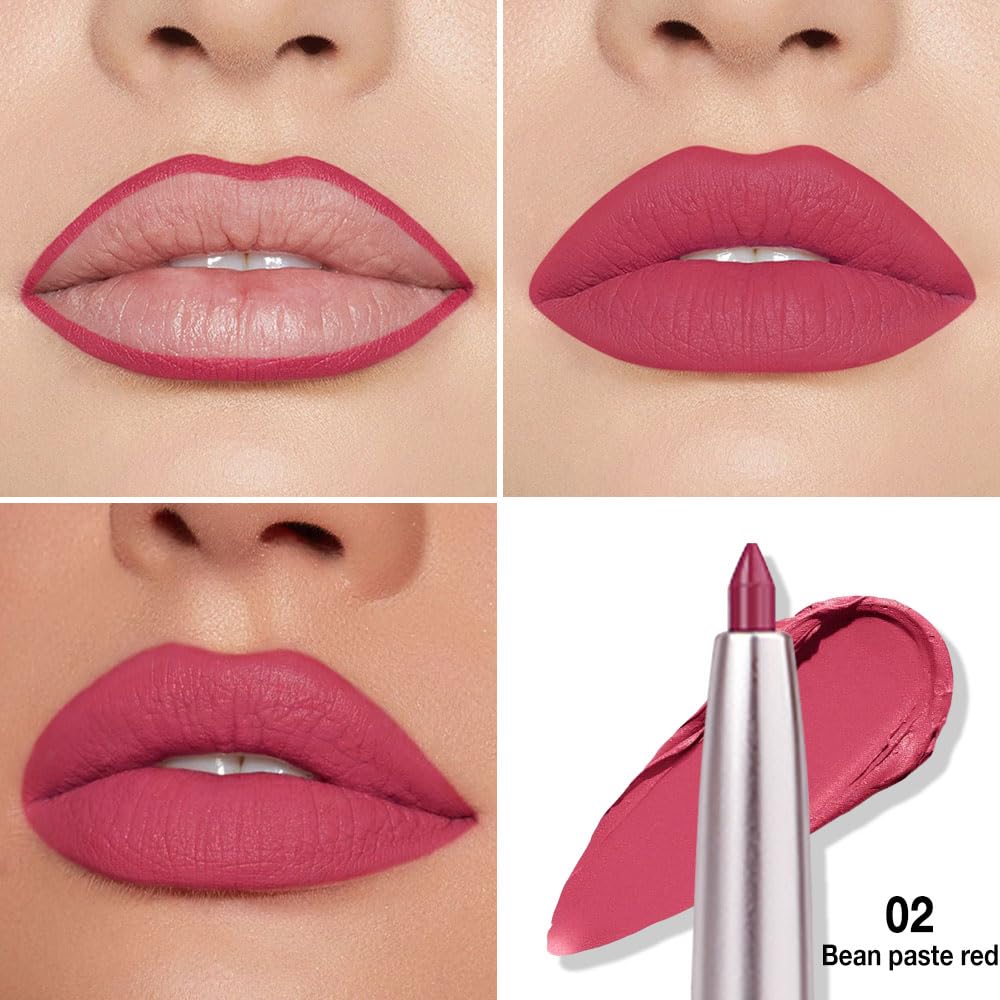 Retractable Lipliner Pencil Waterproof Makeup for Lip Liner and Eye Liner, Smooth and Creamy, Long Lasting Matte Finish, Vegan Beauty, Matte Velvet Pigmented Lip Liner (08#Bean Paste Red, 1)