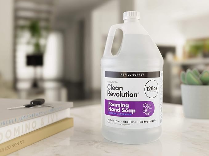 Clean Revolution Foaming Hand Soap Refill with Real Essential Oils, Moisturizing Sulfate-Free Hand Soap, Ready-to-Use Foam Soap Refill for Kitchen & Bathroom (Natural Lavender, 128oz)