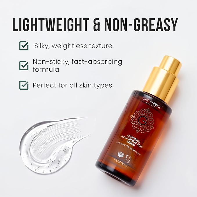 Gin Amber Beauty Hyaluronic Acid Serum - Hydrating Facial Serum, 1 fl oz